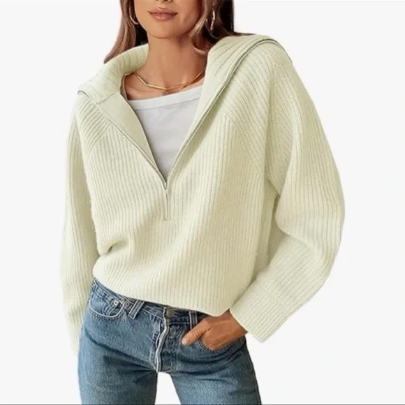 NWT white half zip pullover sweater - Picture 2 of 9
